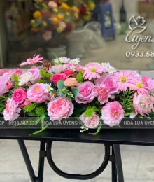 Hoa lụa, hoa giả Uyên shop, Lãng Hoa Tone Hồng Trang Trí Phòng Họp, Hội Nghị