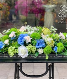 Hoa lụa, hoa giả Uyên shop, Lãng Hoa Bàn Họp Tone Xanh