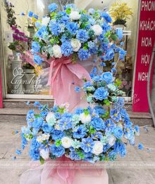 Hoa lụa, hoa giả Uyên shop, Lãng Hoa 2 Tầng Tone Xanh, Hoa Chúc Mừng, Khai Trương