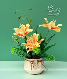 Hoa lụa, hoa giả Uyên shop, Lọ Hoa Bách Hợp Nhỏ