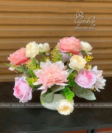 Hoa lụa, hoa giả Uyên shop, Lọ Hoa Lụa Tone Hồng