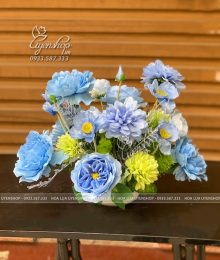 Hoa lụa, hoa giả Uyên shop, Lọ Hoa Lụa Tone Xanh