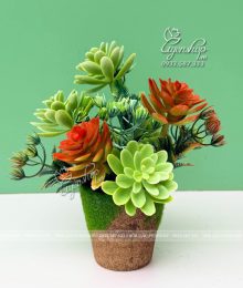 Hoa lụa, hoa giả Uyên shop, Chậu Sen Đá Giả Decor