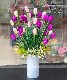 Hoa lụa, hoa giả Uyên shop, Bình Hoa Tulip Tone Tím