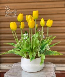 Hoa lụa, hoa giả Uyên shop, Chậu Hoa Tulip Vàng