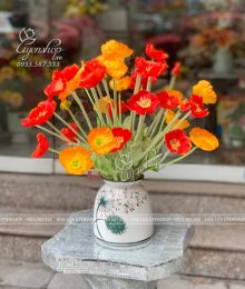 Hoa lụa, hoa giả Uyên shop, Lọ Hoa Poppy Nhỏ Để Bàn
