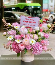 Hoa lụa, hoa giả Uyên shop, Box Hoa Lụa Tone Hồng