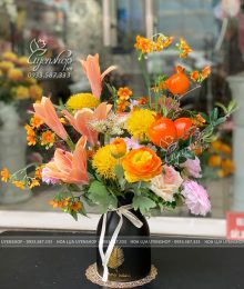 Hoa lụa, hoa giả Uyên shop, Bình Hoa Lụa Nhỏ Để Bàn