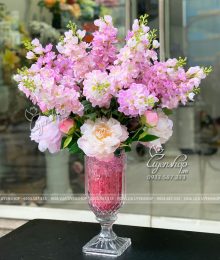 Hoa lụa, hoa giả Uyên shop, Ly Hoa Pha Lê Trang Trí Sảnh