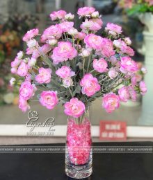 Hoa lụa, hoa giả Uyên shop, BÌNH HOA MAO LƯƠNG HỒNG