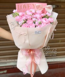 Hoa lụa, hoa giả Uyên shop, Bó Hoa Lụa Trà Ngọc Tone Hồng
