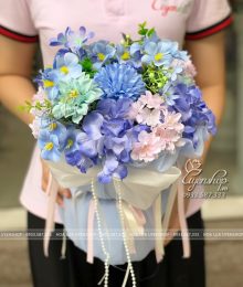 Hoa lụa, hoa giả Uyên shop, Bó Hoa Lụa Nhỏ Tone Xanh