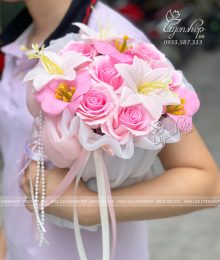 Hoa lụa, hoa giả Uyên shop, Bó Hoa Sáp Nhỏ Tone Hồng