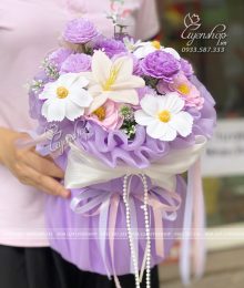 Hoa lụa, hoa giả Uyên shop, Bó Hoa Sáp Mix Hoa Lụa