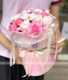 Hoa lụa, hoa giả Uyên shop, Bó Hoa Sáp Tone Hồng