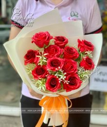 Hoa lụa, hoa giả Uyên shop, Bó Hoa Sáp Hồng Đỏ