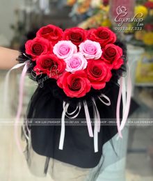 Hoa lụa, hoa giả Uyên shop, Bó Hoa Sáp Hồng Đỏ Trái Tim