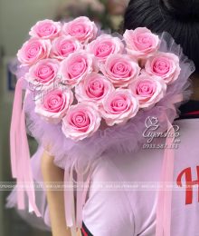 Hoa lụa, hoa giả Uyên shop, Bó Hoa Hồng Sáp Trái Tim Tone Hồng