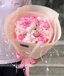Hoa lụa, hoa giả Uyên shop, Bó Hoa Sáp Hồng Tỉ Muội Tone Hồng