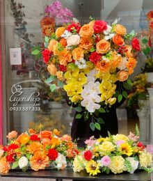 Hoa lụa, hoa giả Uyên shop, Combo Hoa Bục Phát Biểu Và Hoa Bàn Họp
