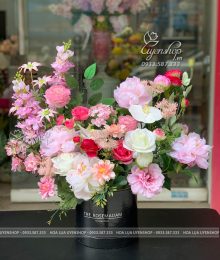 Hoa lụa, hoa giả Uyên shop, Hộp Hoa Lụa Quà Tặng