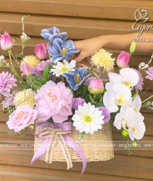 Hoa lụa, hoa giả Uyên shop, Giỏ Hoa Lụa Nhỏ