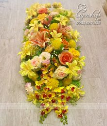 Hoa lụa, hoa giả Uyên shop, Lãng Hoa Phòng Họp Tone Vàng
