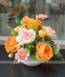 Hoa lụa, hoa giả Uyên shop, Lọ Hoa Lụa Để Bàn Giáo Viên