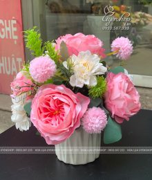Hoa lụa, hoa giả Uyên shop, Lọ Hoa Nhỏ Để Bàn Tone Hồng