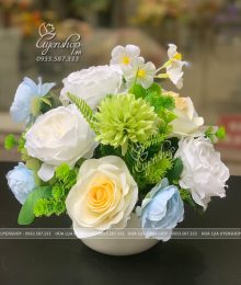 Hoa lụa, hoa giả Uyên shop, Lọ Hoa Nhỏ Để Bàn Giáo Viên