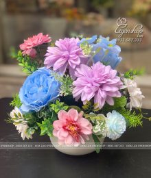 Hoa lụa, hoa giả Uyên shop, Lọ Hoa Nhỏ Tone Xanh