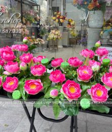 Hoa lụa, hoa giả Uyên shop, Lãng Hoa Sen Tượng Bác Cắm Sẵn