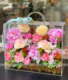 Hoa lụa, hoa giả Uyên shop, Hộp Hoa Mica Size To
