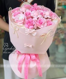 Hoa lụa, hoa giả Uyên shop, Bó Hoa Sáp Tròn Tone Hồng