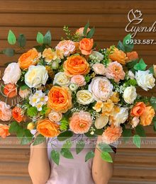 Hoa lụa, hoa giả Uyên shop, Lãng Hoa Bục Phát Biểu Tone Cam