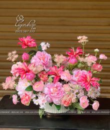 Hoa lụa, hoa giả Uyên shop, Bình Hoa Mẫu Đơn Tone Hồng