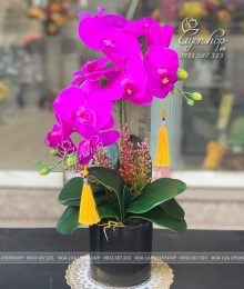 Hoa lụa, hoa giả Uyên shop, Chậu Lan Hồ Điệp Tím
