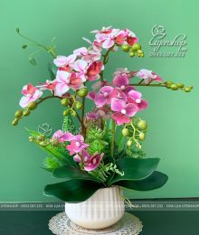 Hoa lụa, hoa giả Uyên shop, Chậu Lan Tiểu Hồ Điệp Để Bàn