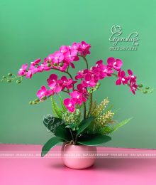 Hoa lụa, hoa giả Uyên shop, Chậu Lan Tiểu Hồ Điệp Tím