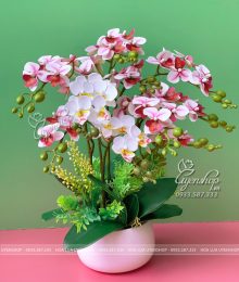 Hoa lụa, hoa giả Uyên shop, Chậu Lan Tiểu Hồ Điệp Hồng
