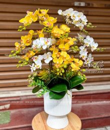 Hoa lụa, hoa giả Uyên shop, Bình Lan Tiểu Hồ Điệp Tone Vàng